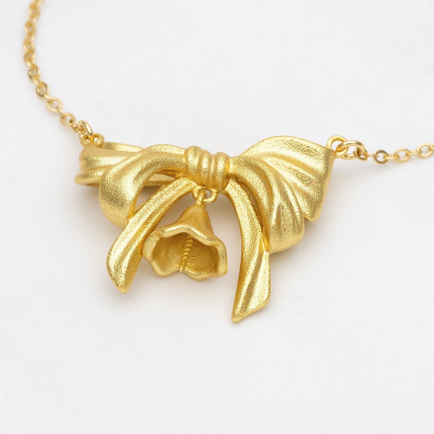 Matte Gold Bowknot Necklace, Christmas Gift for her, Bow Knot Necklace with Pendants (#GB-3471)