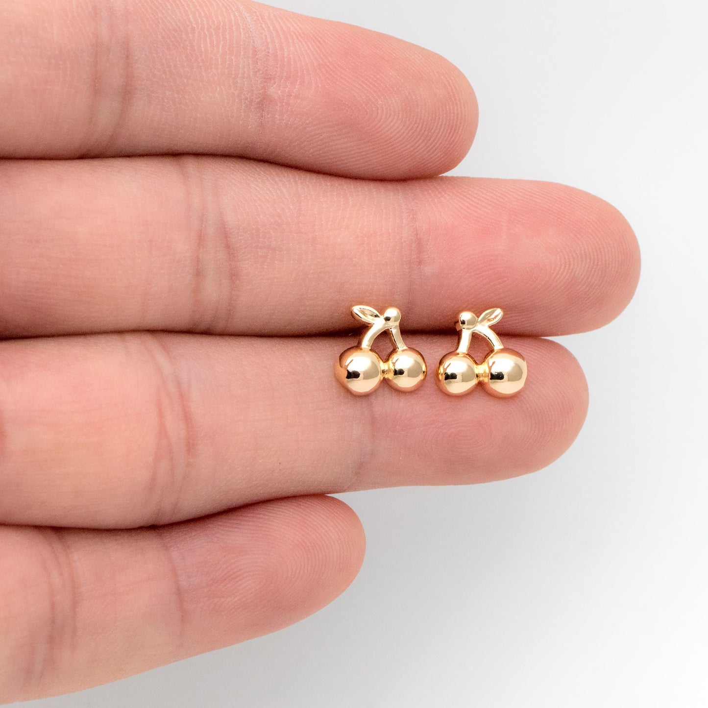 10pcs Gold Cherry Ear Posts 9mm, Real Gold Plated Brass Minimalist Stud Earrings (#GB-3495)