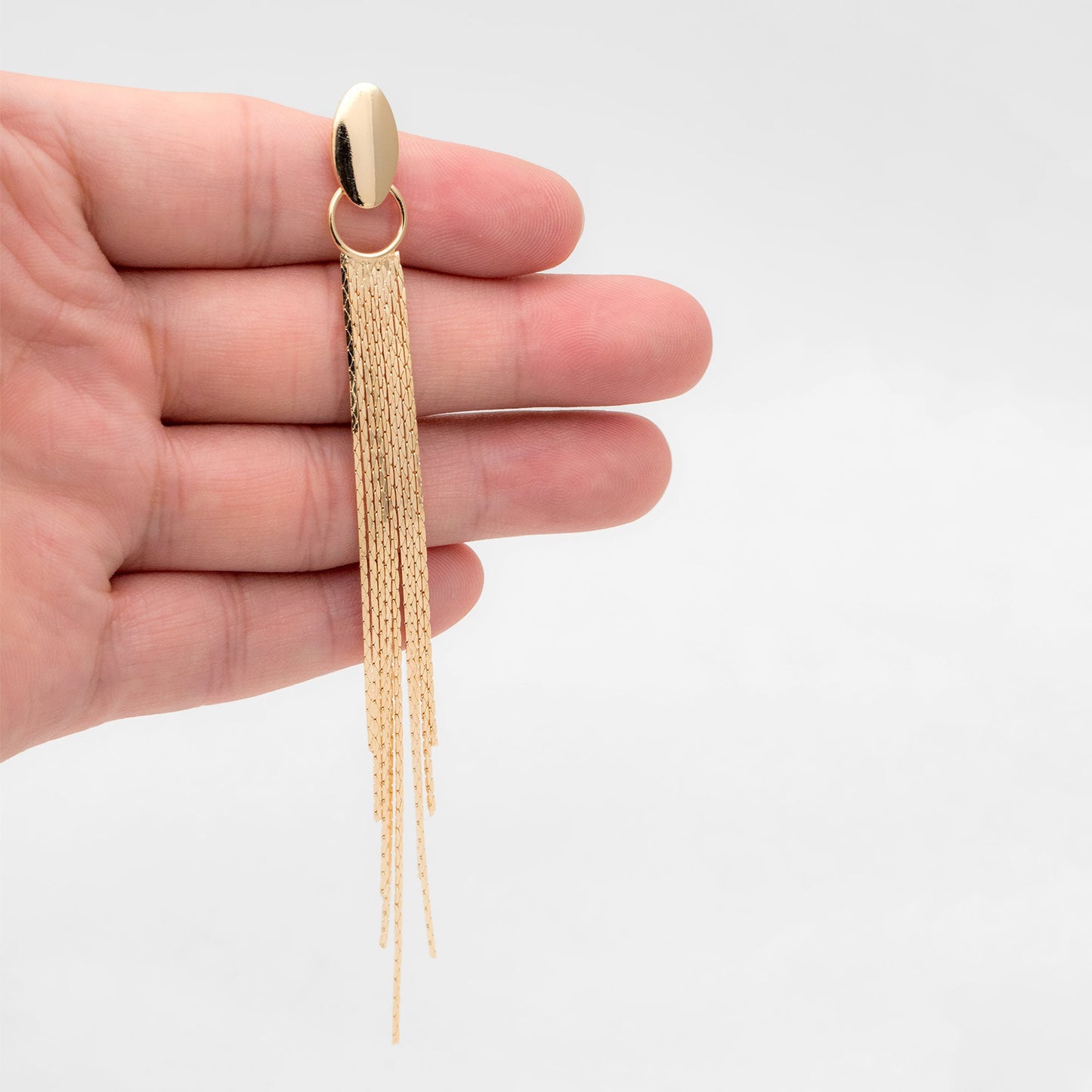 4pcs Gold Oval Disc Tassel Earring, 120mm, 18K Gold plated Brass Dangling Stud Earring (GB-3485)