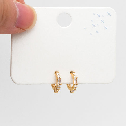 4pcs CZ Pave Hoop Earrings, 11mm, Huggie Earrings, Minimalist Earring, Small Gold Hoops Earring (GB-3399-E)