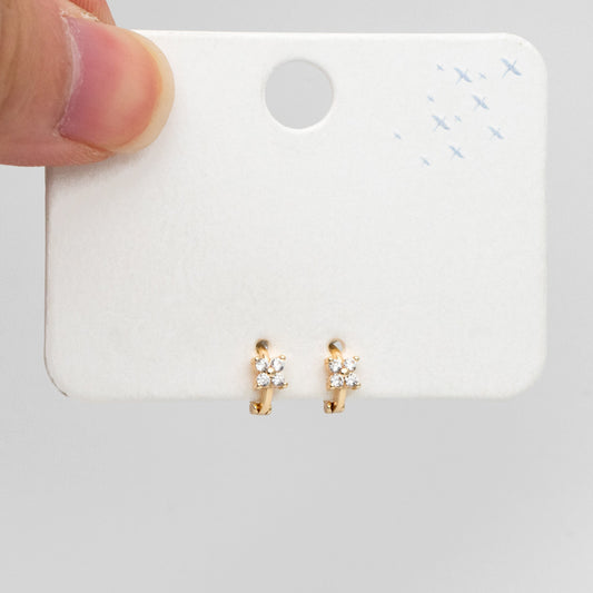 4pcs CZ Pave Tiny Flower Hoop Earrings 8mm, Dainty Huggie Earrings, Minimalist Earring, Small Gold Hoops Earring (GB-3474-G)