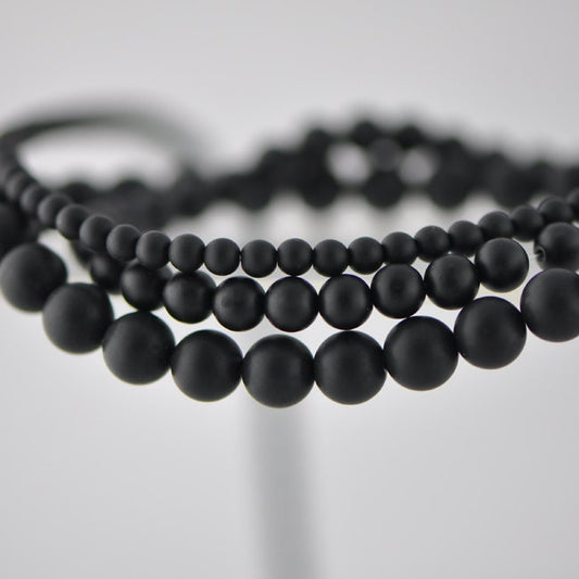Matte Black Onyx Round Beads, Genuine Natural Stones Wholesale, 4 /6 /8 /10 /12mm -(V6012)