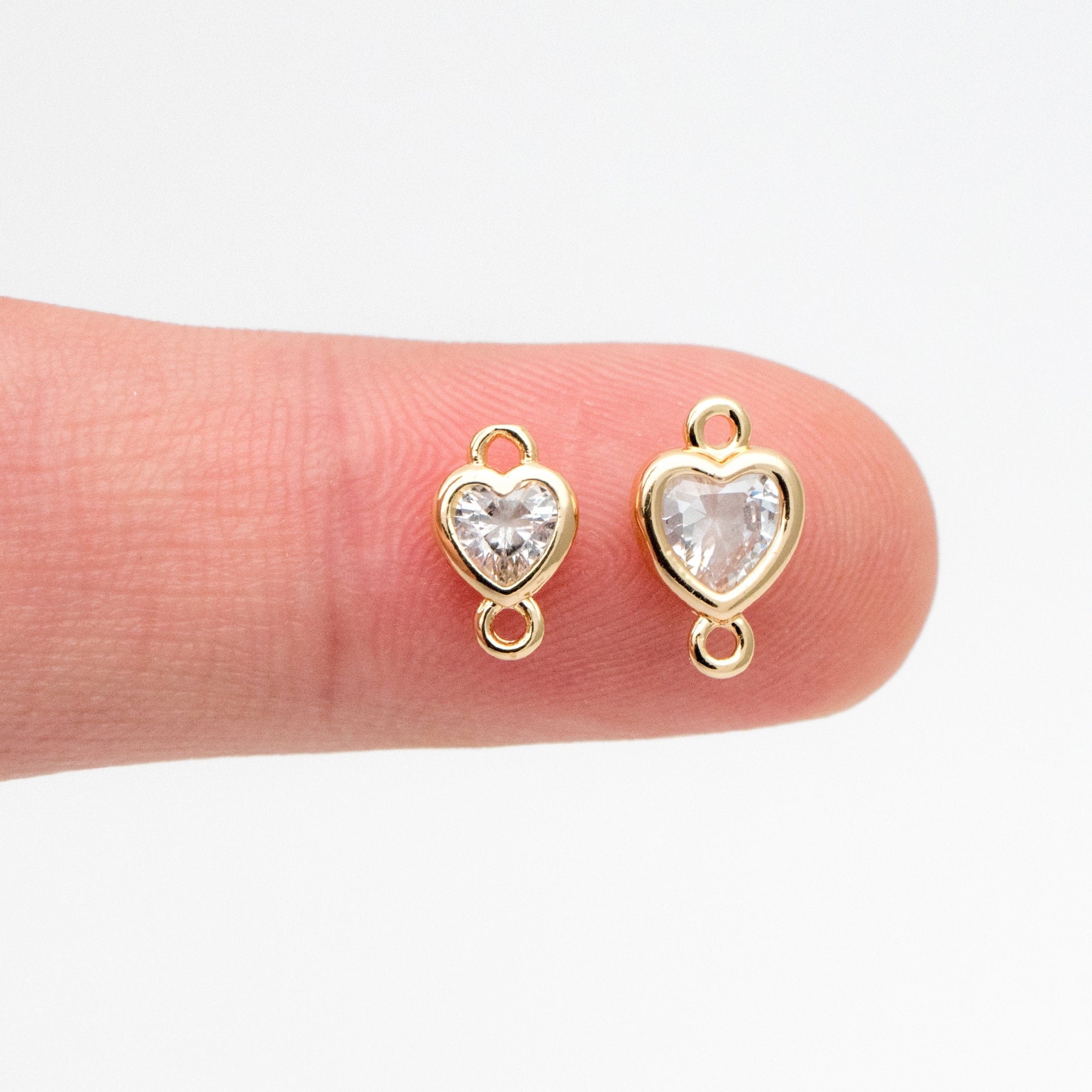 10pcs CZ pave Heart Connectors 9x5mm/ 10x7mm, Gold Plated Brass Heart Charm Pendants (GB-2819)