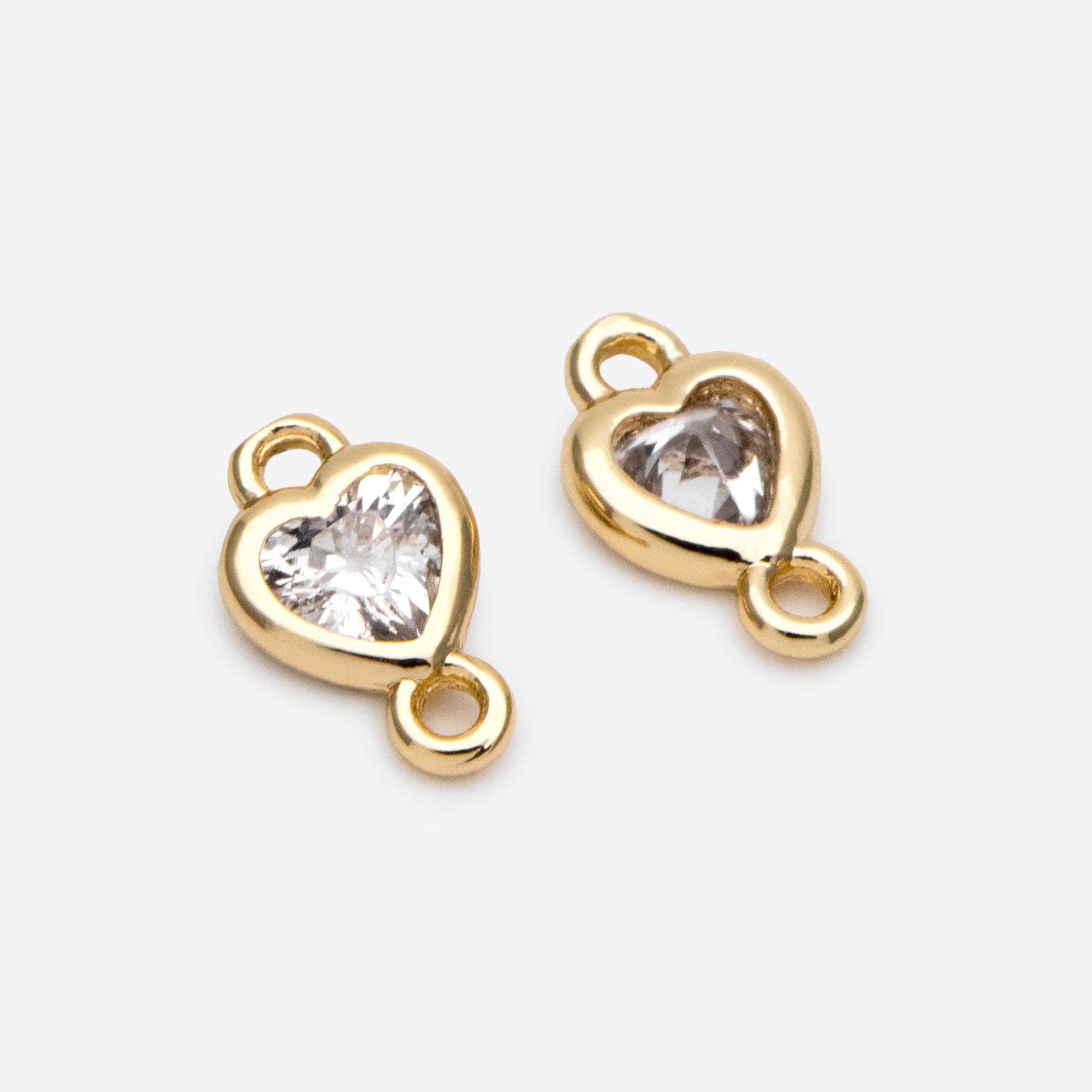 10pcs CZ pave Heart Connectors 9x5mm/ 10x7mm, Gold Plated Brass Heart Charm Pendants (GB-2819)