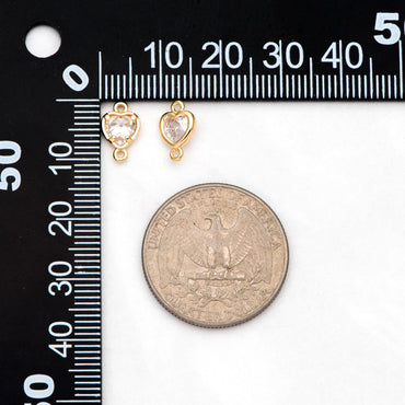 10pcs CZ pave Heart Connectors 9x5mm/ 10x7mm, Gold Plated Brass Heart Charm Pendants (GB-2819)