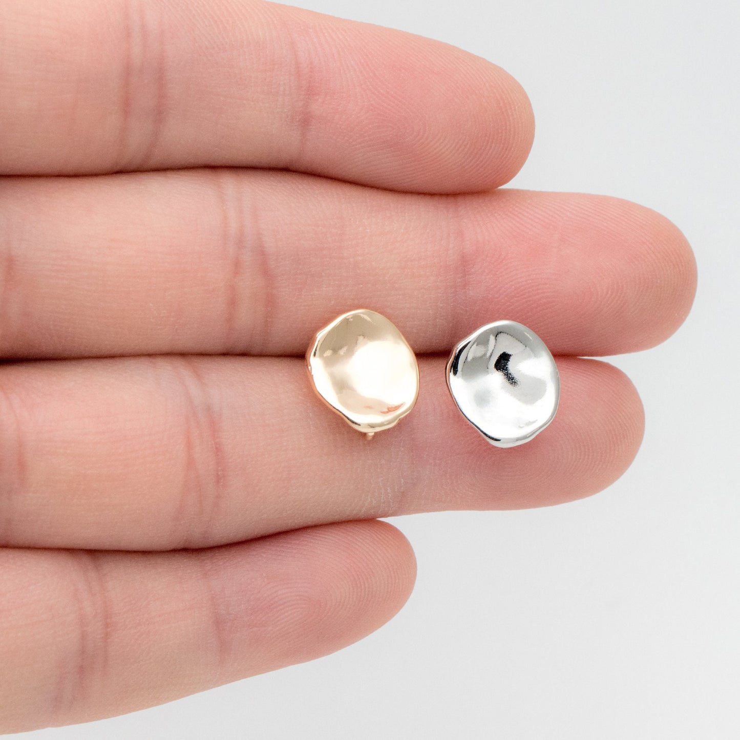 10pcs Gold/ Silver waved Round Disc textured Ear Posts 12x10mm, 18K Gold/ Rhodium plated Brass, Geometric Stud Earring Components (GB-1161)