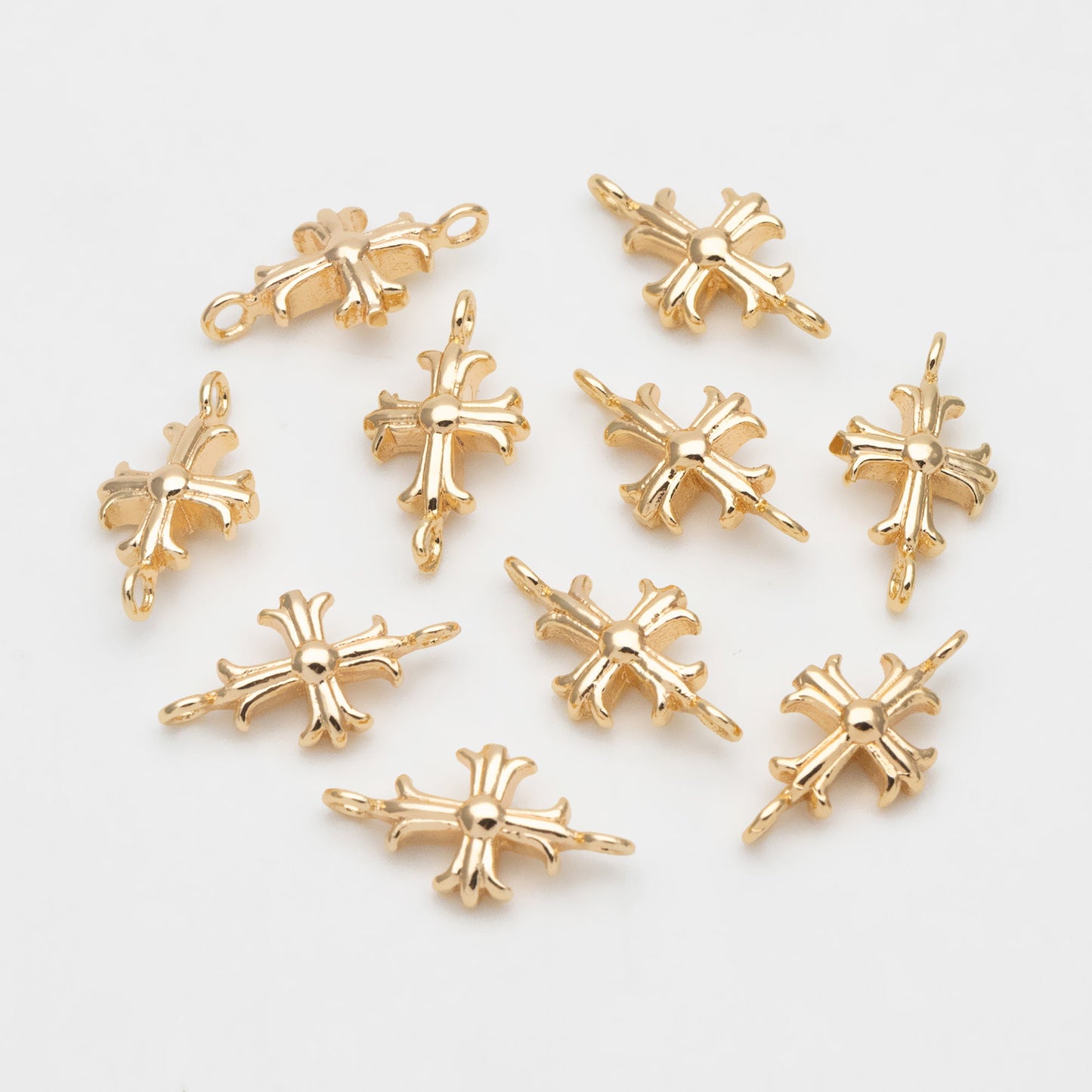 10pcs Gold Cross Charm Connector 15mm, 18K Gold plated Brass Cross Pendant (GB-3505)