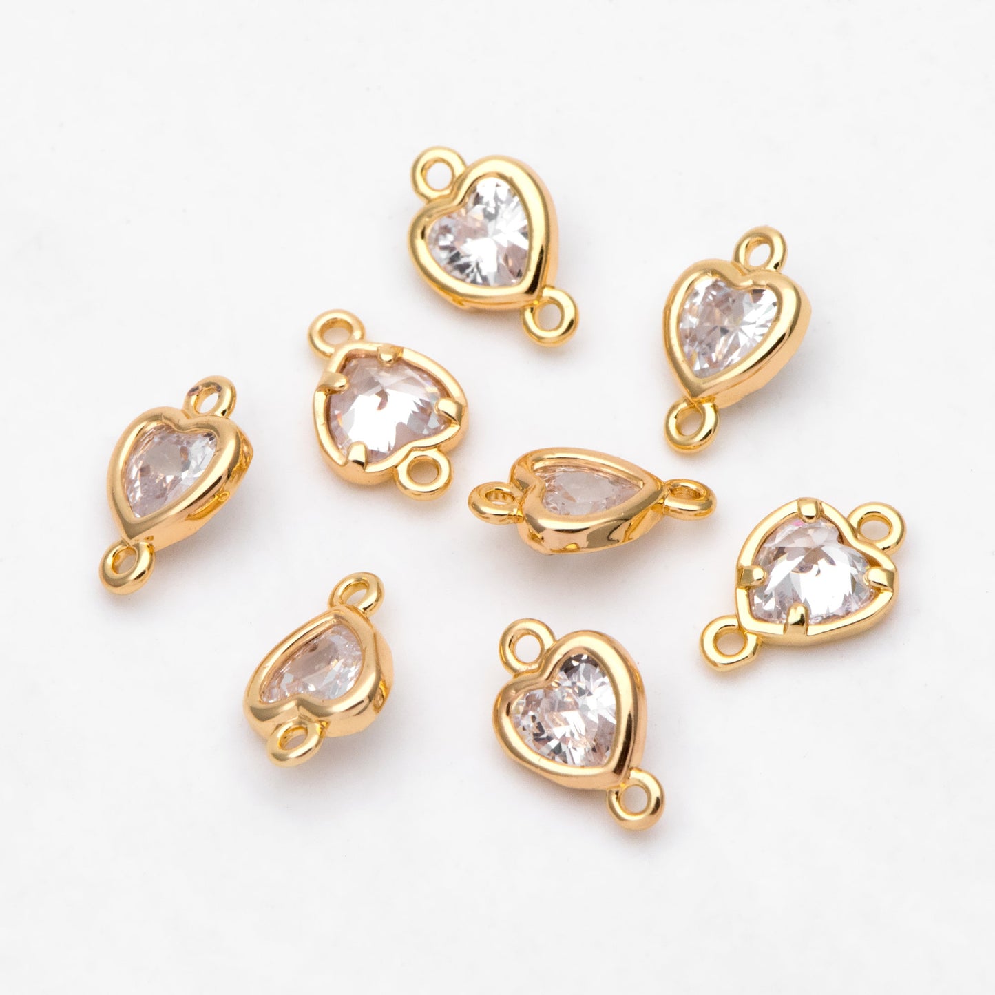 10pcs CZ pave Heart Connectors 9x5mm/ 10x7mm, Gold Plated Brass Heart Charm Pendants (GB-2819)