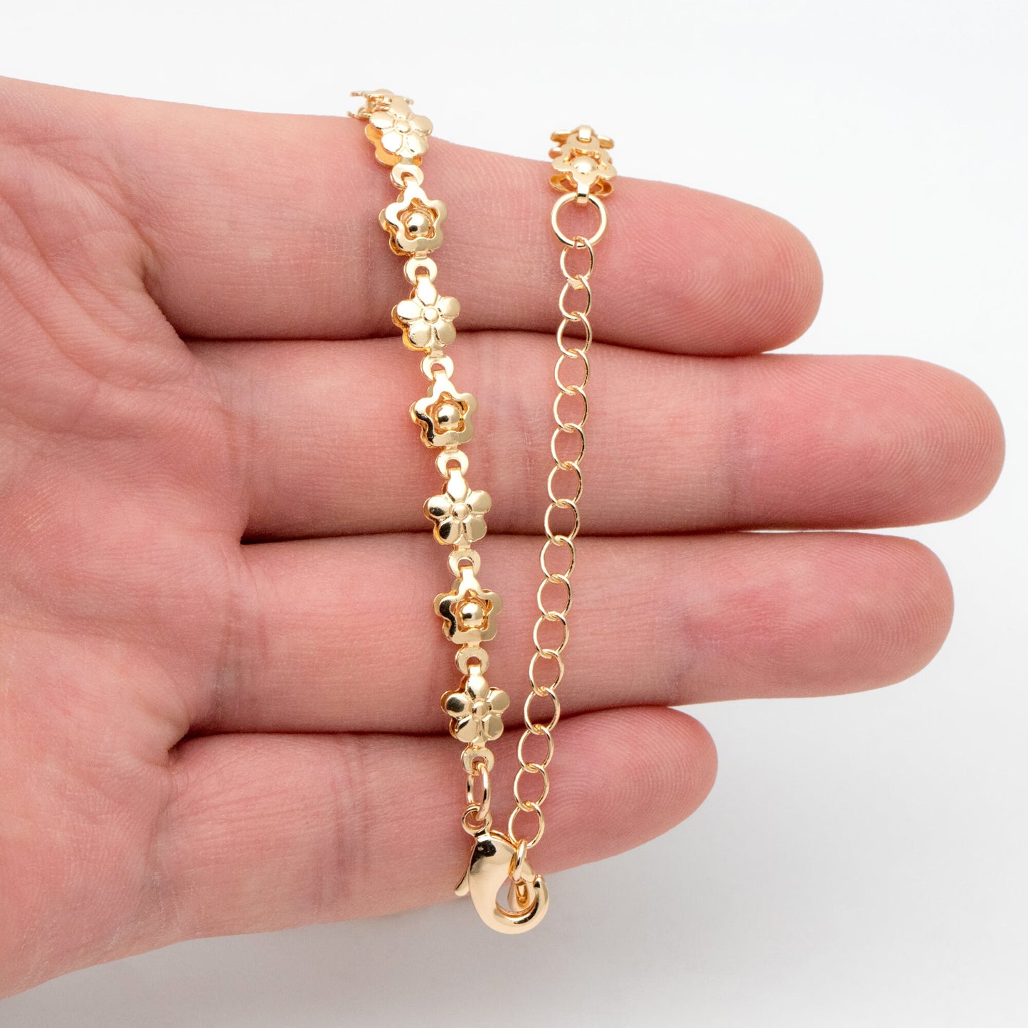 Gold plated Brass Chevron Leaf Chain 6.3mm, Finished Bracelet/ Anklet/ Necklace with Extender Chain, Ready to Wear (#LK-416)