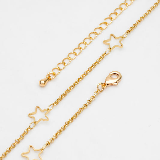 Gold Star Chain, Finished Bracelet/ Anklet/ Necklace, Adjustable with Extender Chain, Ready to Wear (#LK-421)