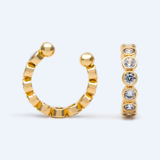 4pcs Cubic Zirconia Adjustable Gold Ear Cuffs, Gold/ Rhodium plated Brass Earwire Earring Clips (GB-1335-G)