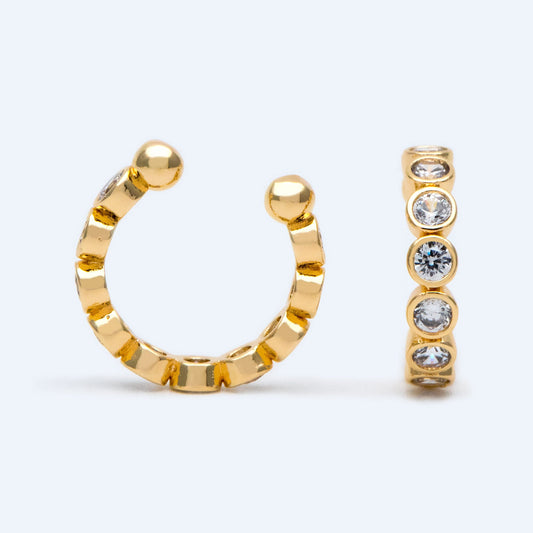 4pcs Cubic Zirconia Adjustable Gold Ear Cuffs, Gold/ Rhodium plated Brass Earwire Earring Clips (GB-1335-G)
