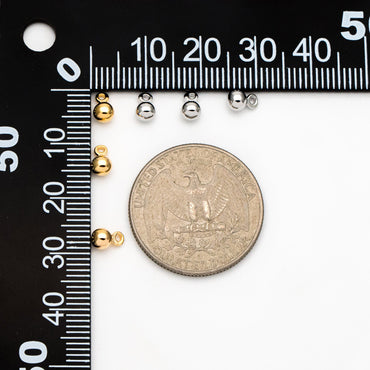 10pcs Mini Round Gold/ Silver Ball Charms 6x4mm DANGLE with Loop, Real Gold/ Rhodium plated Brass Tiny Drop Beads, Lead Nickel Free (GB-081)