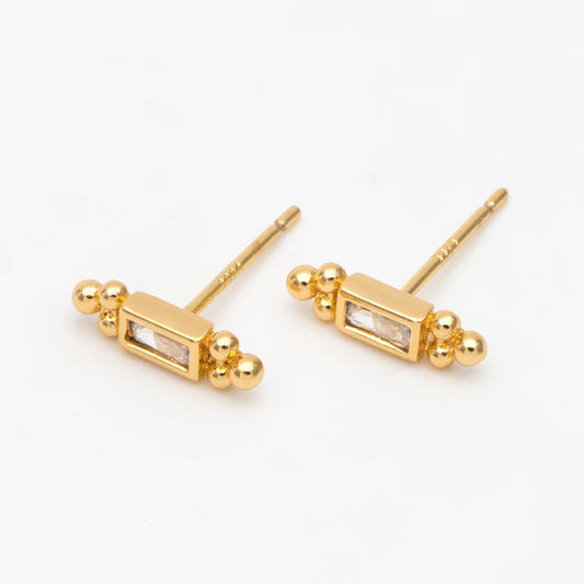 10pcs CZ Pave Rectangle Earring Studs, 18K Gold plated Brass Ear Posts, Geometric Earring Findings (#GB-3526)