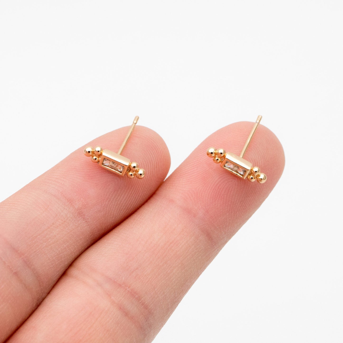10pcs CZ Pave Rectangle Earring Studs, 18K Gold plated Brass Ear Posts, Geometric Earring Findings (#GB-3526)