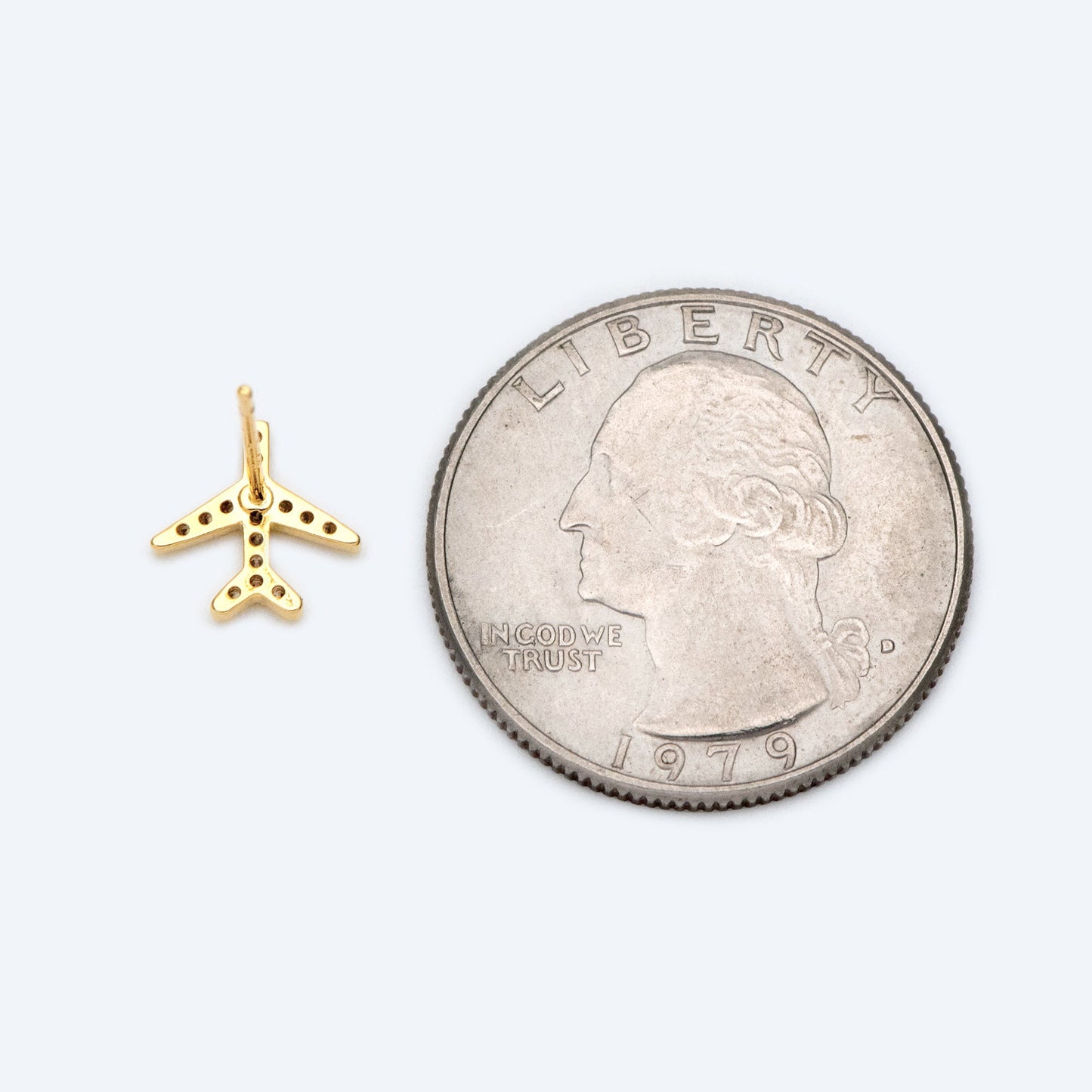 10pcs Airplane Stud Earrings, 9mm, CZ Pave Gold Plane Ear Posts (#GB-1483)