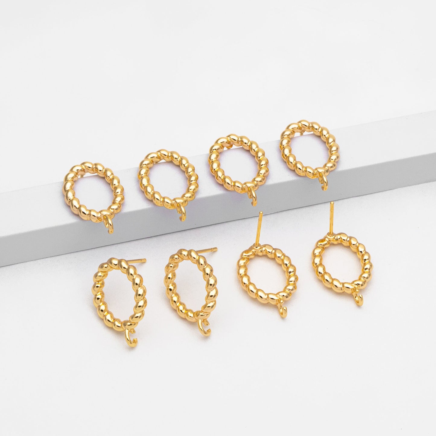 10pcs Gold Twist Oval Hoop Ear Posts, Oval Circle Stud Earrings, DIY Earring Findings (GB-3547)