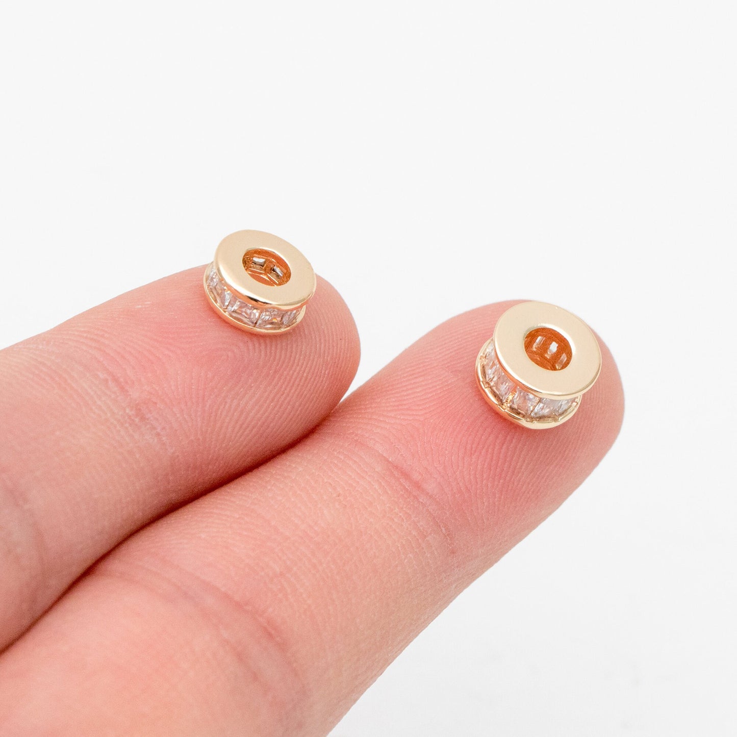 4pcs CZ Pave Gold/ Silver Round Spacer Beads, 7/ 7.7mm, Jewelry Making Supplies Wholesale (GB-3516)