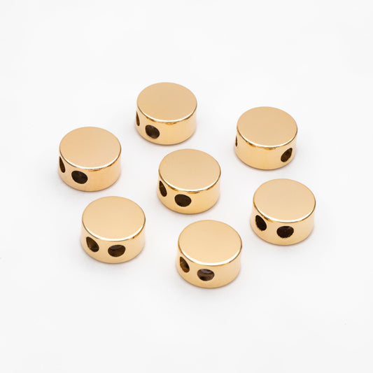 10pcs Gold Round Coin Spacer Beads 9.5/ 10mm, Real Gold plated Brass Rondelle Beads, Lead Nickel Free (GB-3519)