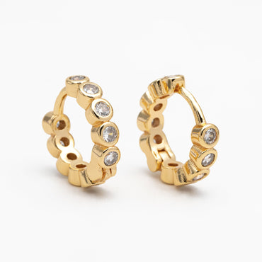 4pcs CZ Pave Hoop Earrings, Hoop Earrings, Dainty Huggie Earrings, Minimalist Earring, Small Gold Hoops Earring (GB-3826-D)