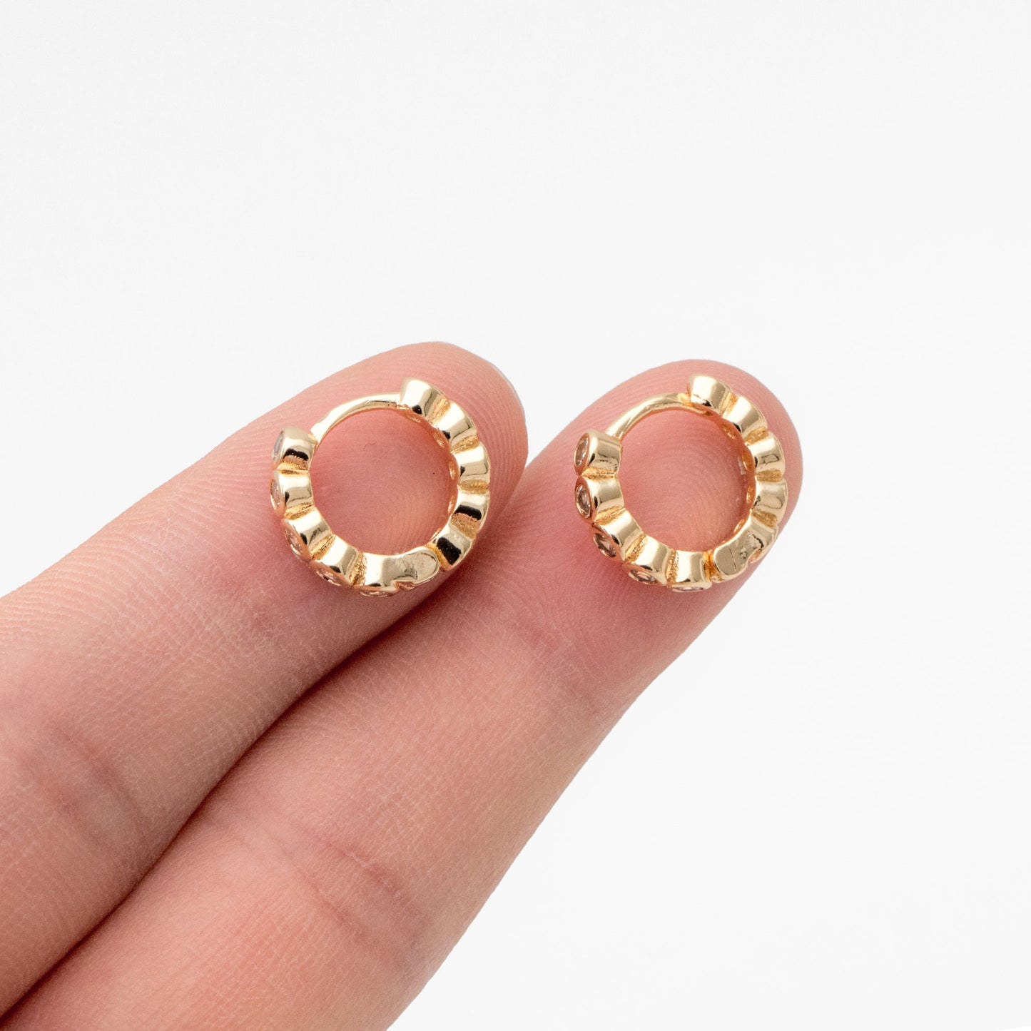 4pcs CZ Pave Hoop Earrings, Hoop Earrings, Dainty Huggie Earrings, Minimalist Earring, Small Gold Hoops Earring (GB-3826-D)