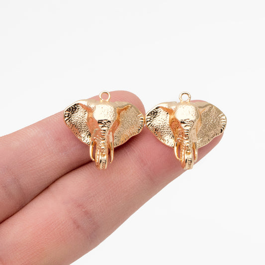 10pcs Gold Elephant Head Charms, Gold plated Brass Animal Pendants, Jewelry Making, Diy Material, Jewelry Supplies (GB-3564)