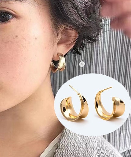 4pcs Gold Minimalist C Shape Earring Posts, 18K Gold plated Brass Ear Posts, Stud Earrings (GB-2828)