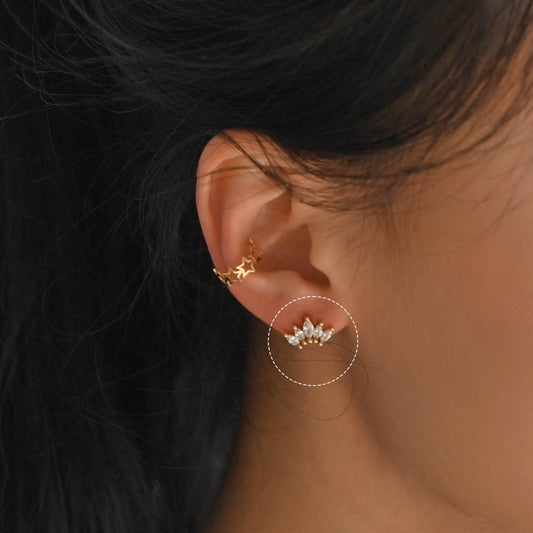 4pcs CZ Pave Leaf Earring, Flower Ear Posts, Dainty Earrings, Jewelry Making, Diy Material, Jewelry Supplies (GB-3369-A)