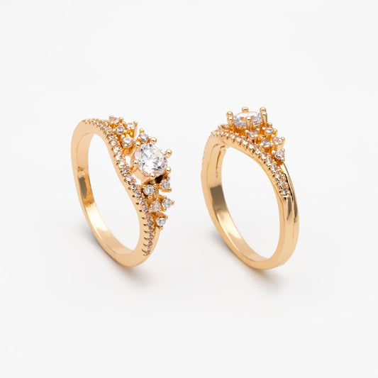 4pcs CZ Pave Gold Crown Rings, Princess Rings, Dainty Rings, Wedding Rings, Engagement Rings (GB-3575)