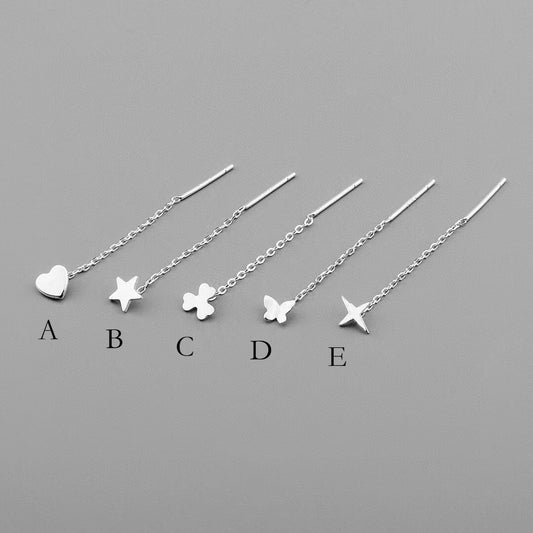 4pcs Heart/ Star/ Clover/ Butterfly/ Cross Sterling Silver Threader Earrings, .925 Silver Cable Chain Earwire Thread (CY-035)