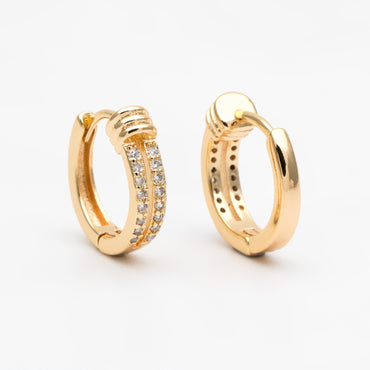 4pcs CZ Pave Double Band Earrings, Hoop Earrings, Dainty Huggie Earrings, Minimalist Earring, Small Gold Hoops Earring (GB-3826-B)