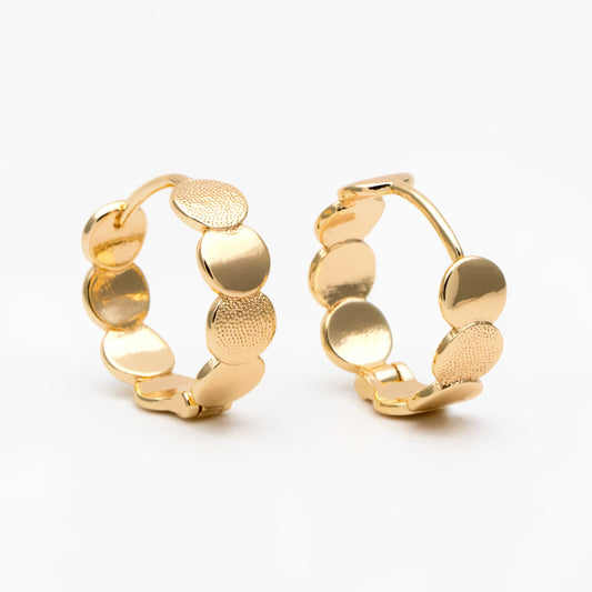 4pcs Gold/ Silver Round Disc Hoop Earrings , Gold/ Rhodium plated Brass Huggie Earrings 15mm, Minimalist Circle Earrings (GB-3530)