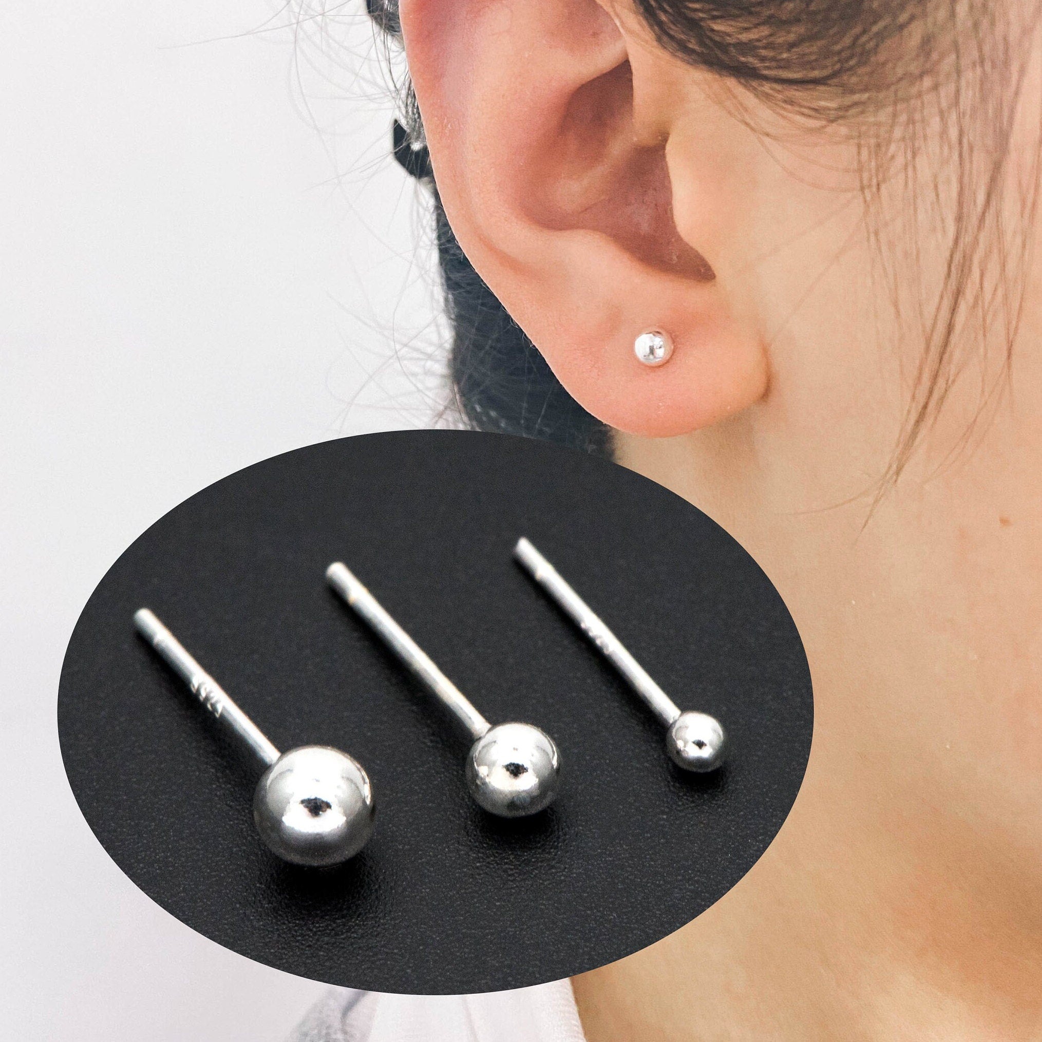 10pcs Sterling Silver Ball Ear Post, .925 Silver Earring Post, 2/ 3/ 4mm Ball Post Earring, Ball Stud Earring (CY-032)