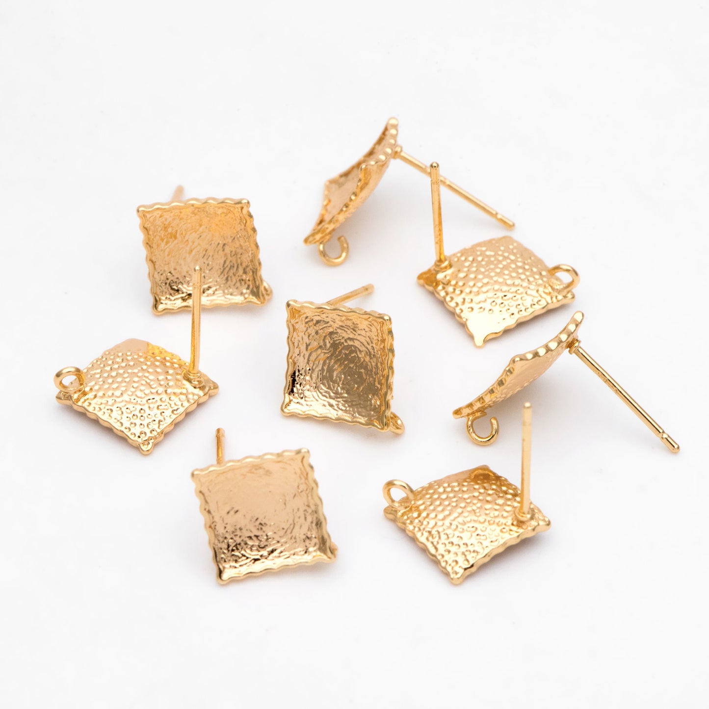 10pcs Gold Curved Rhombus Earring With A Loop, Real Gold Plated Brass Geometric Earring Studs (GB-3214)
