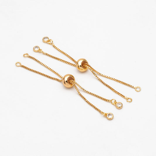 4pcs CZ Pave Gold/ Silver Sliding Adjustable Bracelet Making Chains, Half-finished Bracelet with Rubber Stopper Beads (GB-269-B)