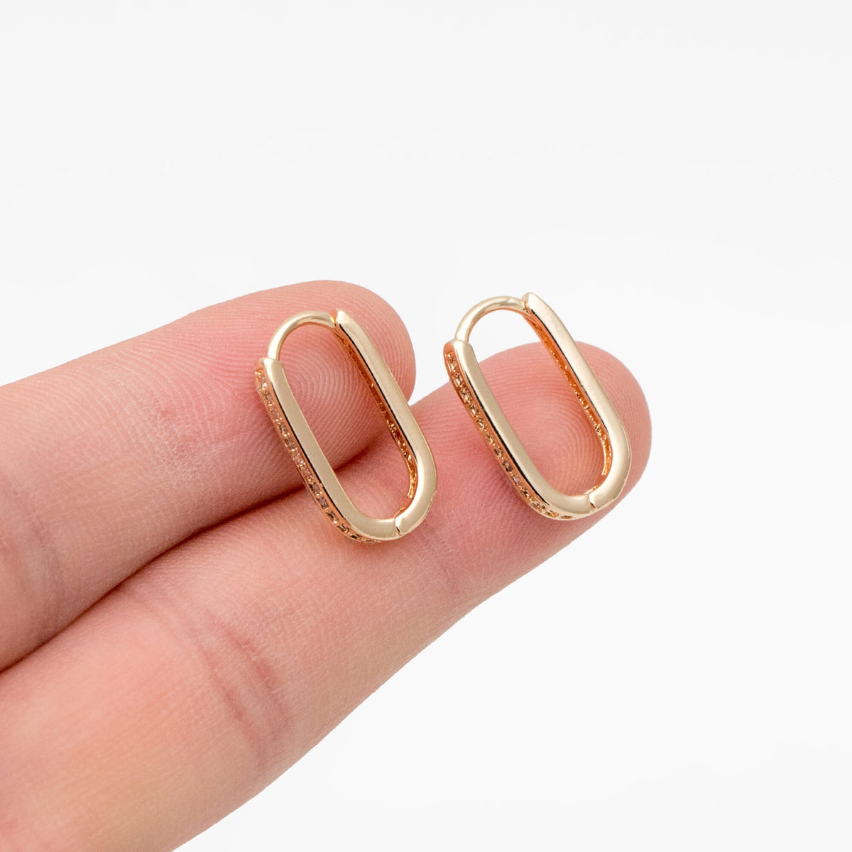 4pcs CZ Pave Gold Oval Hoop Earrings, Gold plated Brass, Dainty Geometric Earring Hoops (GB-2292-F)