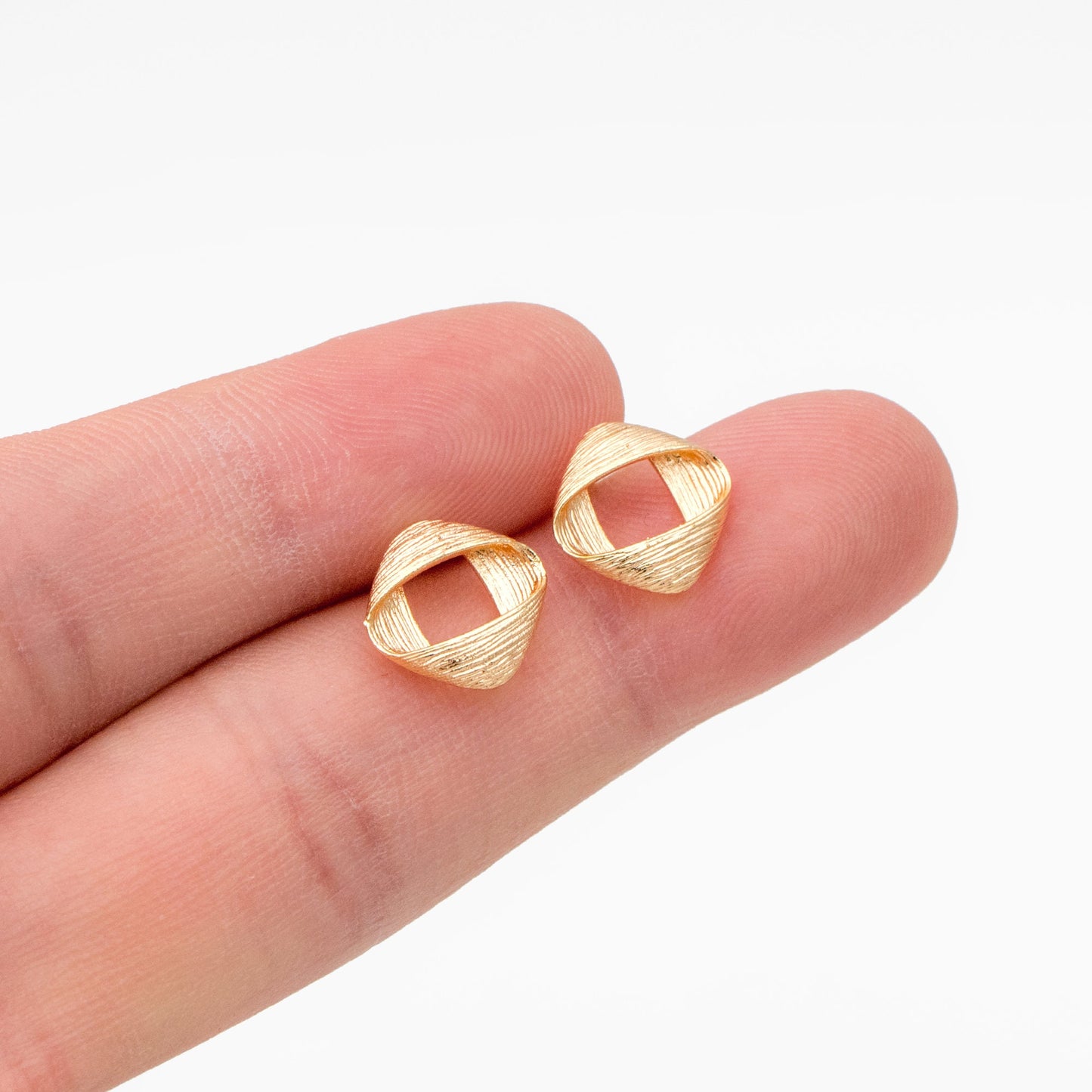 10pcs Brushed Gold Square Ear Posts 11x9mm, Real Gold Plated Brass Geometric Earring Studs (GB-2162)