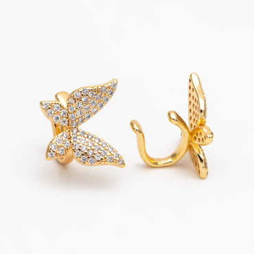 2pcs CZ Pave Butterfly Ear Cuff, Non Pierced Ear Cuff, Dainty Earcuff Earring, Not mirrored in pairs (GB-1665-A)