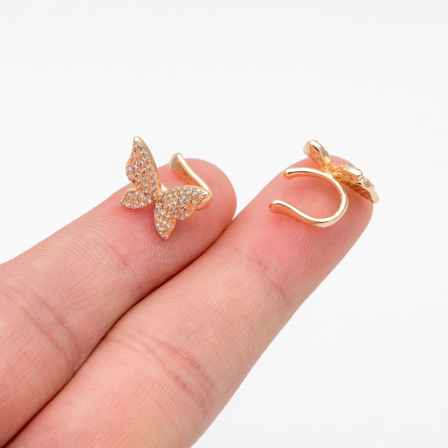 2pcs CZ Pave Butterfly Ear Cuff, Non Pierced Ear Cuff, Dainty Earcuff Earring, Not mirrored in pairs (GB-1665-A)