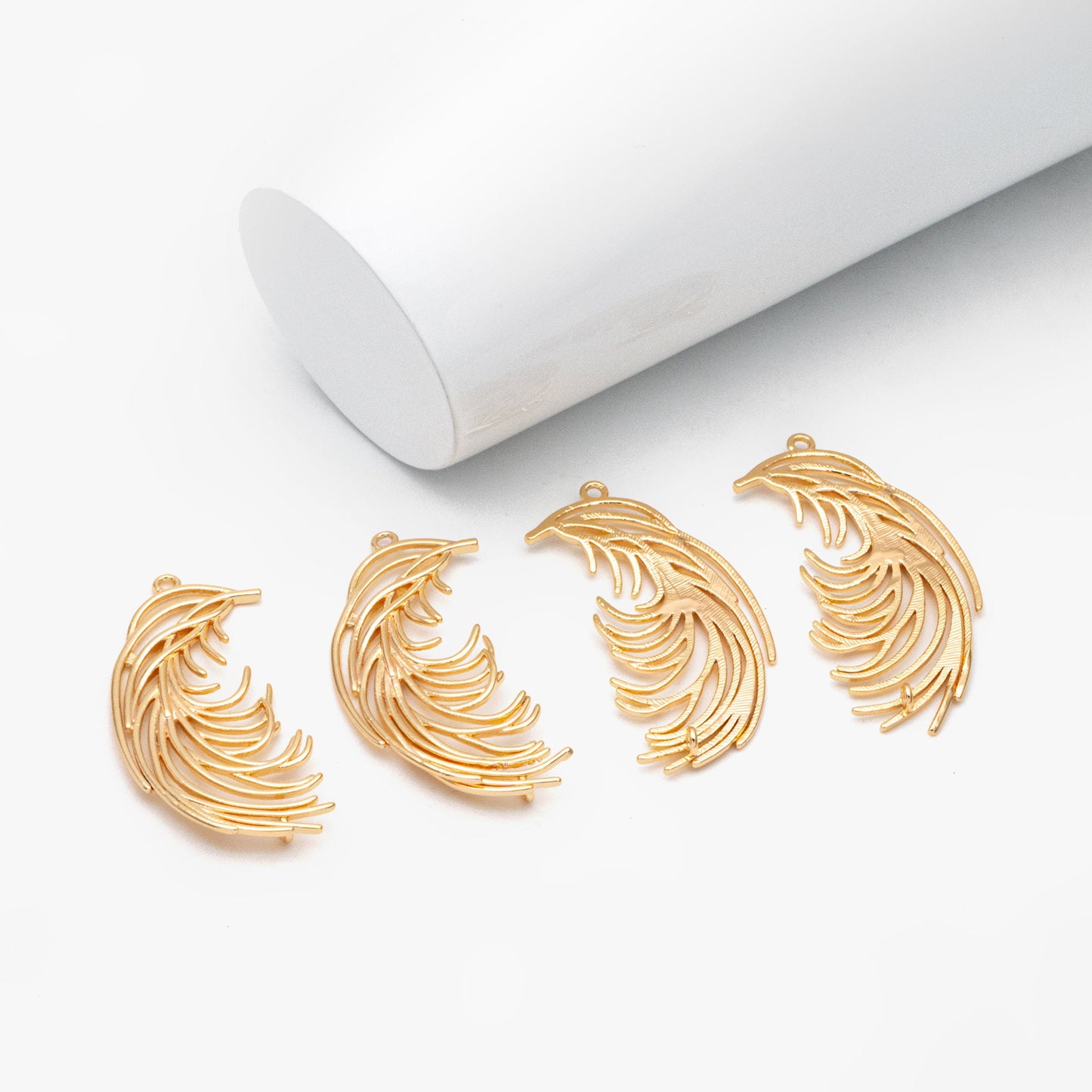 4pcs Gold Feather Connector with two Loops, 42x23mm, Gold plated Brass, Jewelry Making, Diy Material, Jewelry Supplies (GB-3617)