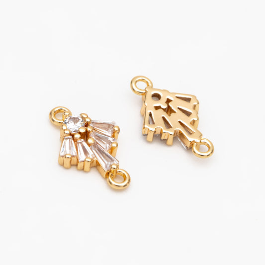 10pcs CZ Pave Gold Fan Shaped Charm Connectors 14mm, 18K Gold plated Brass Earring Connectors (GB-3618)