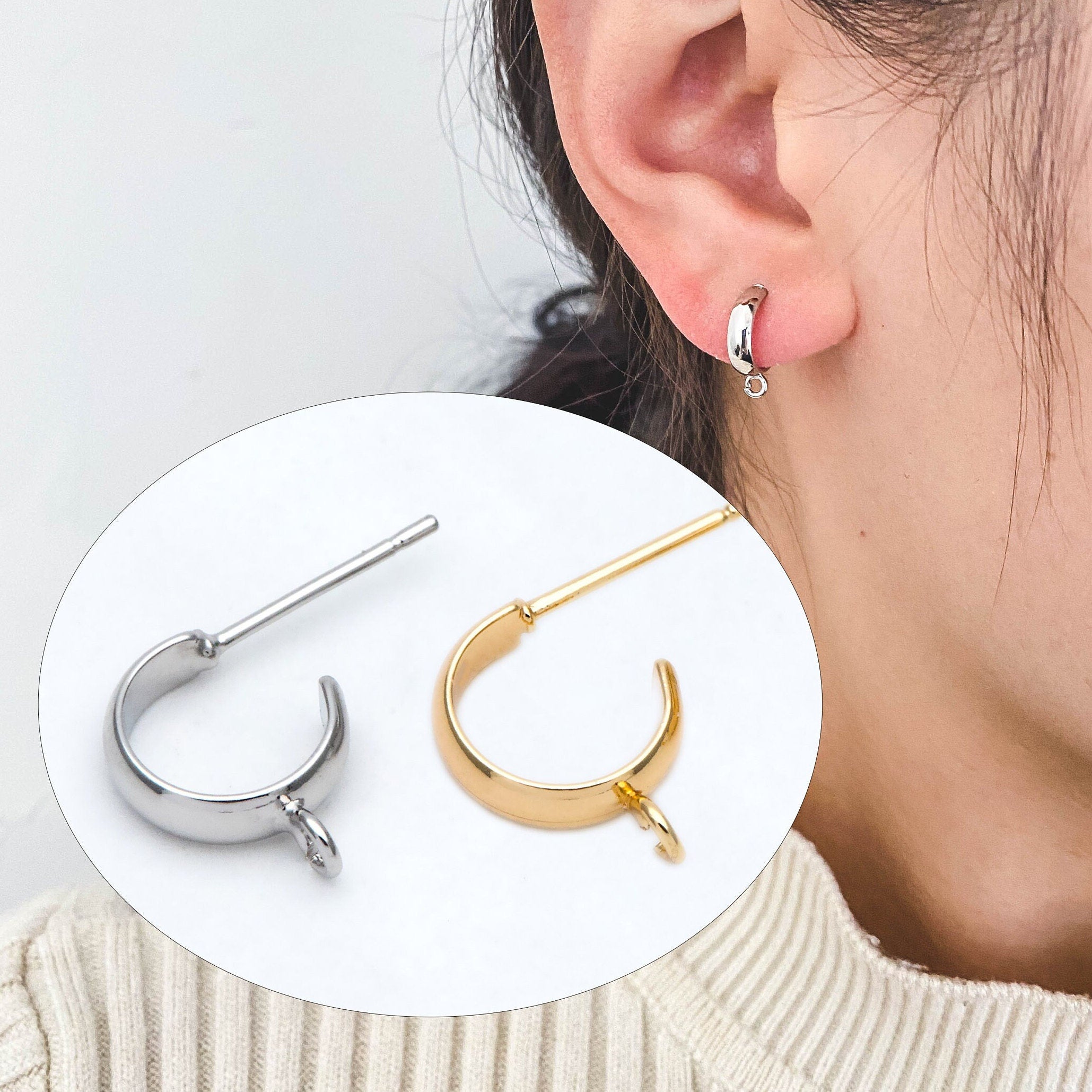 10pcs Gold/ Silver Tone Round Circle Ear Posts, Gold/ Rhodium plated Brass, Geometric Hoop Stud Earrings (GB-2169)