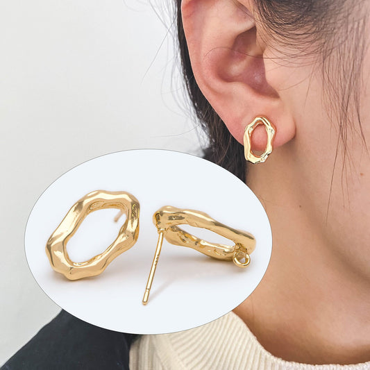 10pcs Gold Oval Ear Posts, Oval Stud Earrings,Jewelry Making, Diy Material, Jewelry Supplies (GB-2393)
