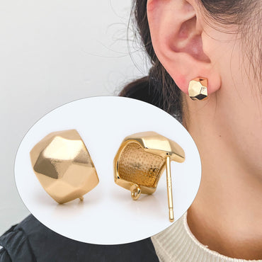 10pcs Gold Faceted Ear Post with Loop, Gold plated Brass, Geometric Stud Earrings (GB-2623)