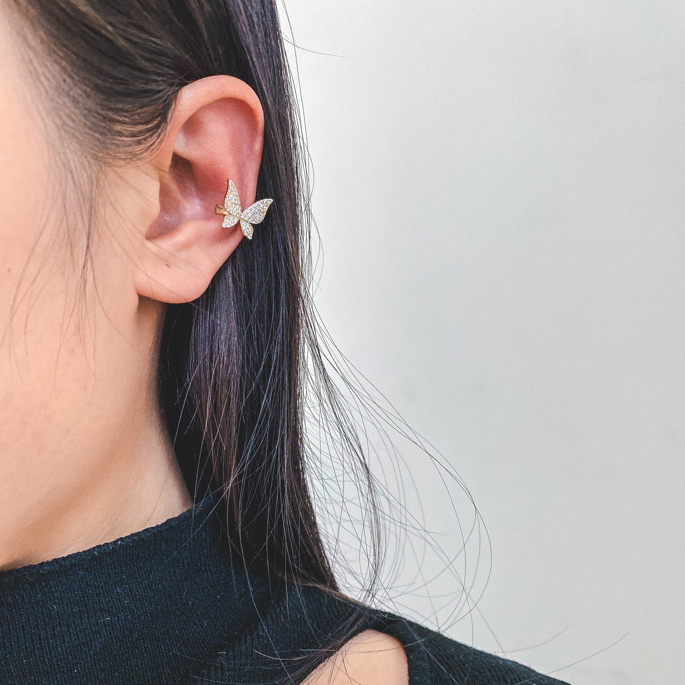 2pcs CZ Pave Butterfly Ear Cuff, Non Pierced Ear Cuff, Dainty Earcuff Earring, Not mirrored in pairs (GB-1665-A)