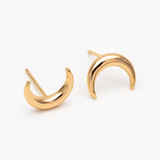 10pcs Gold/ Silver Moon Ear Posts 11x9mm, Real Gold/ Rhodium Plated Brass Minimalist Stud Earrings (#GB-3572)