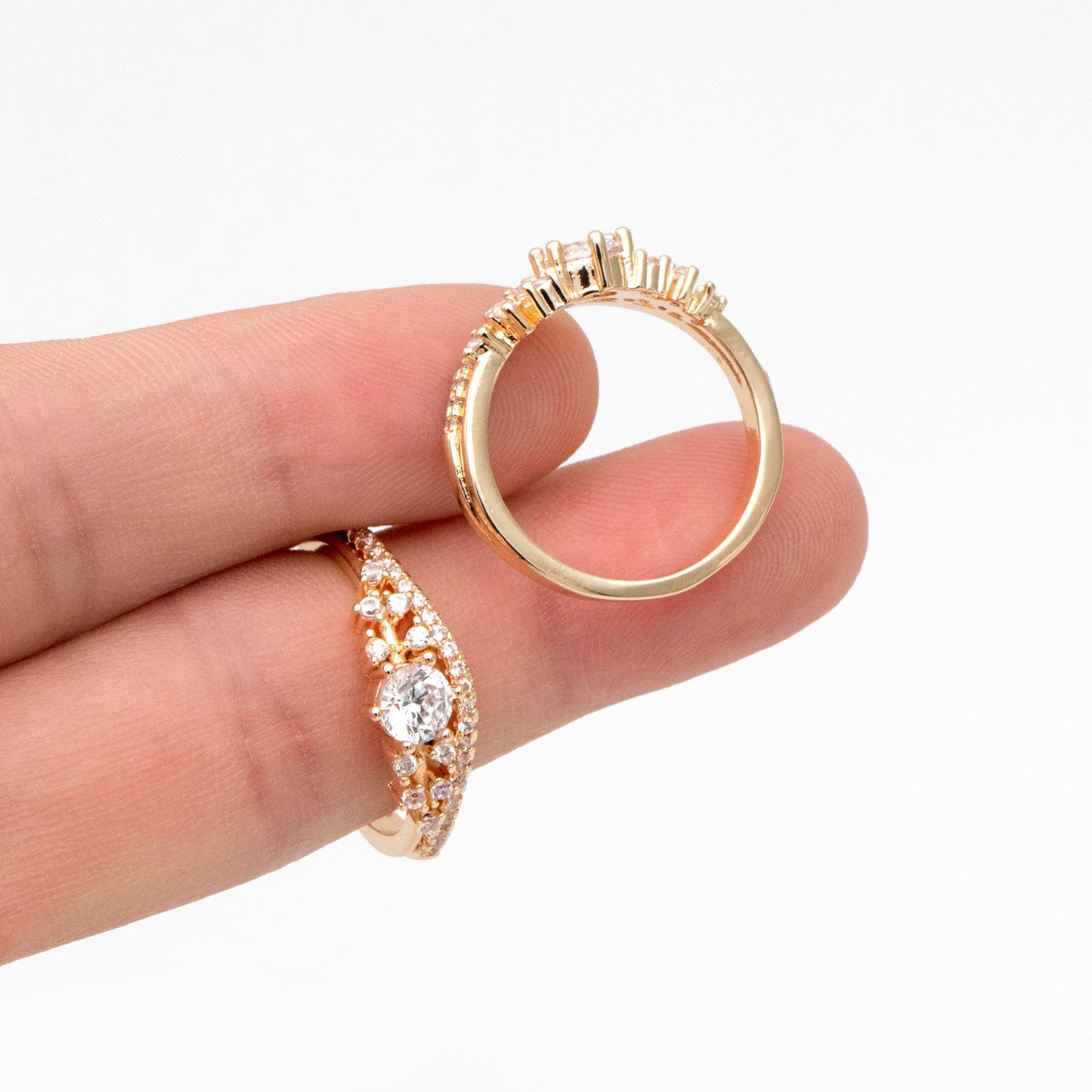 4pcs CZ Pave Gold Crown Rings, Princess Rings, Dainty Rings, Wedding Rings, Engagement Rings (GB-3575)