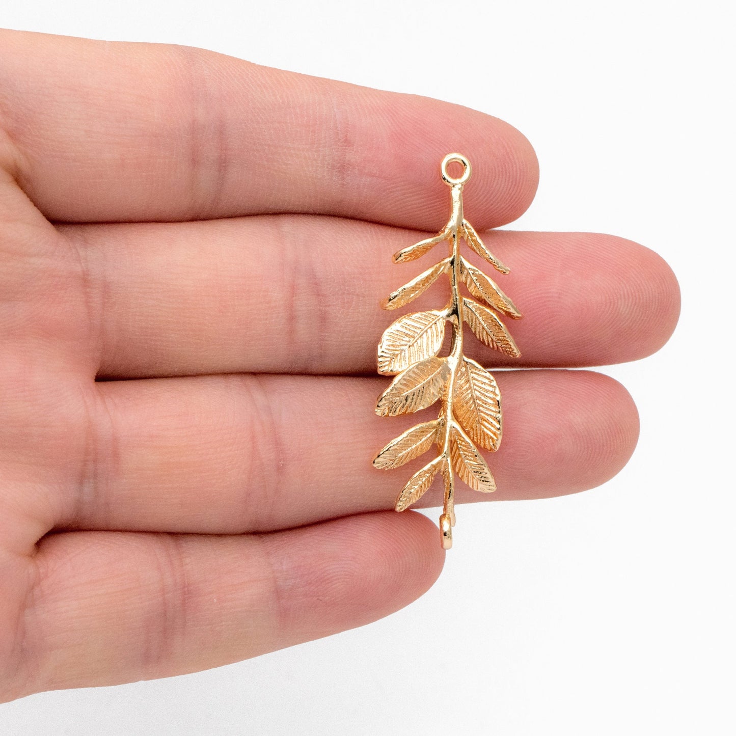 10pcs Gold Branch Charm Connectors 43x17mm, Real Gold plated Brass, Branch Pendants with Two Loops (GB-3622-F)