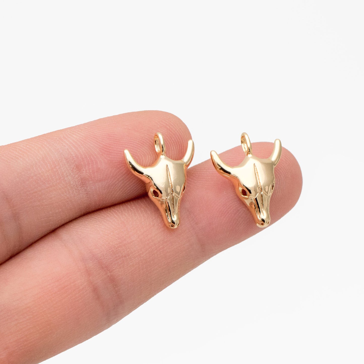 4pcs Gold OX Head Skull Charm 17x13mm, Real Gold plated Brass, Buffalo Head Pendant (GB-3616-A)