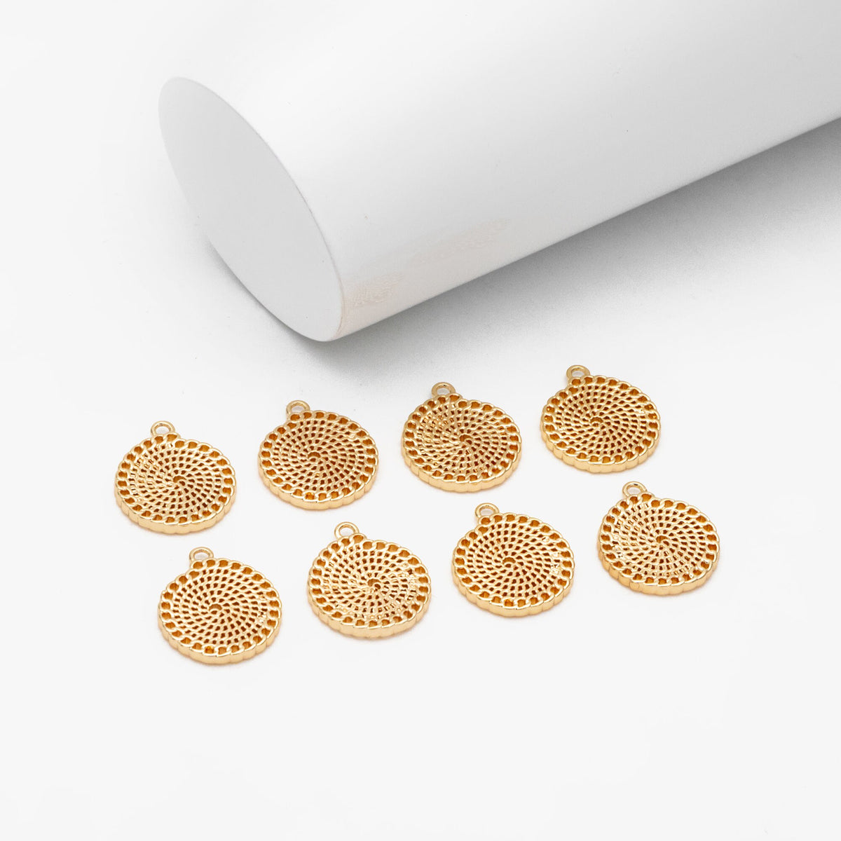 10pcs Gold Round Swirl Charms, Gold plated Brass, Hollow Spiral Pendants (GB-3596)